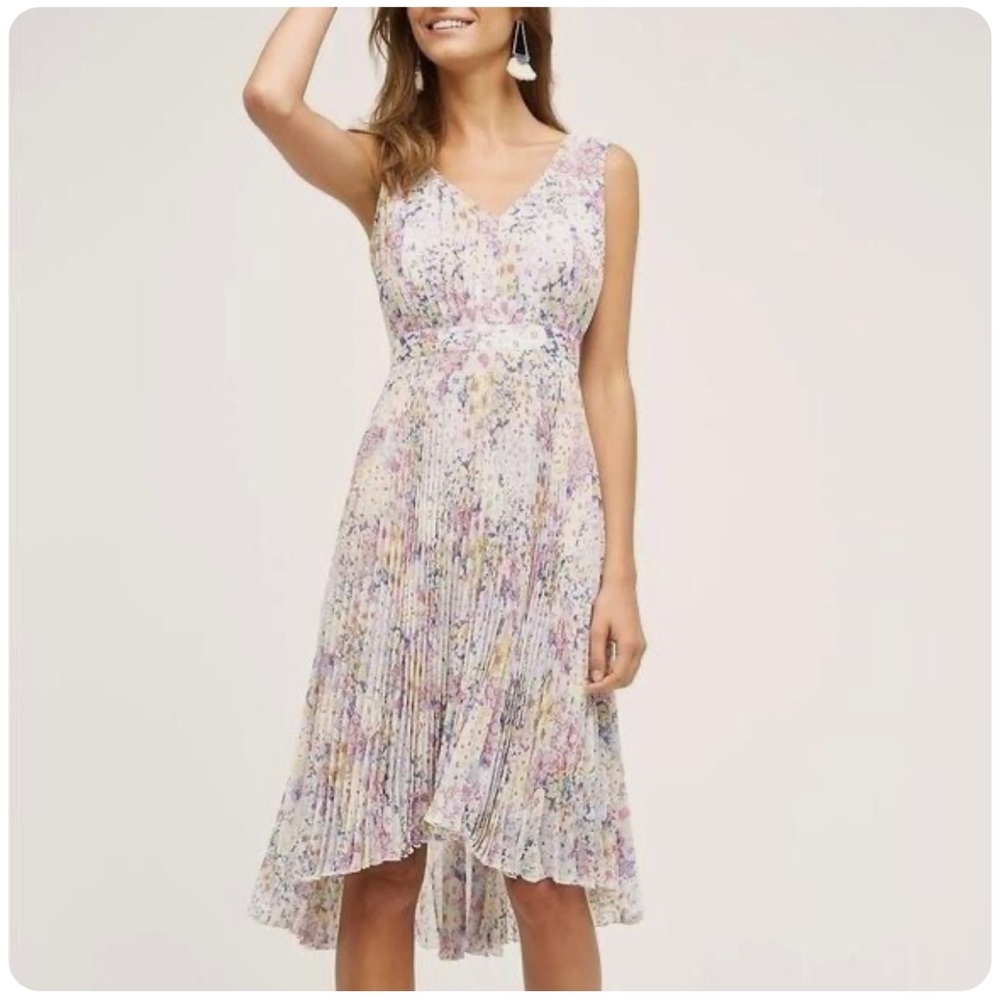 ANTHROPOLOGIE PLENTY BY TRACY REESE Evanthe Pleated Floral Midi Dress Size 4